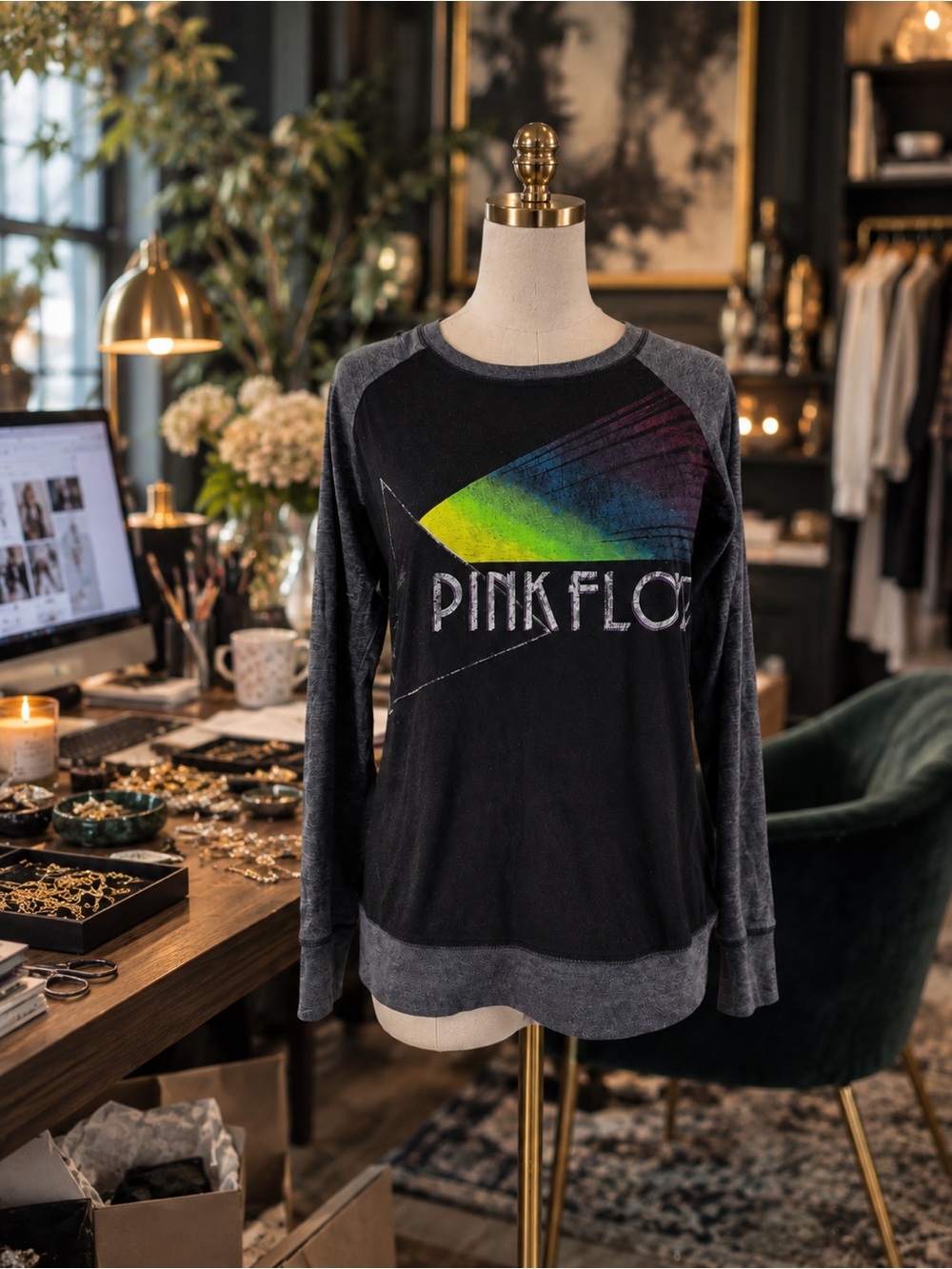 Forever 21 Pink Floyd Prism Raglan Long Sleeve Top Small Retro Rock